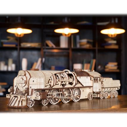 Ugears - Деревянная механическая 3D-головоломка V-Express паровоз с тендером