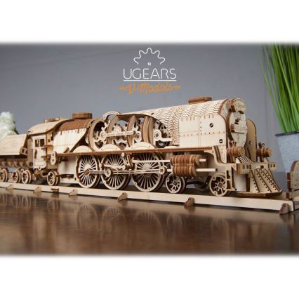 Ugears - Деревянная механическая 3D-головоломка V-Express паровоз с тендером