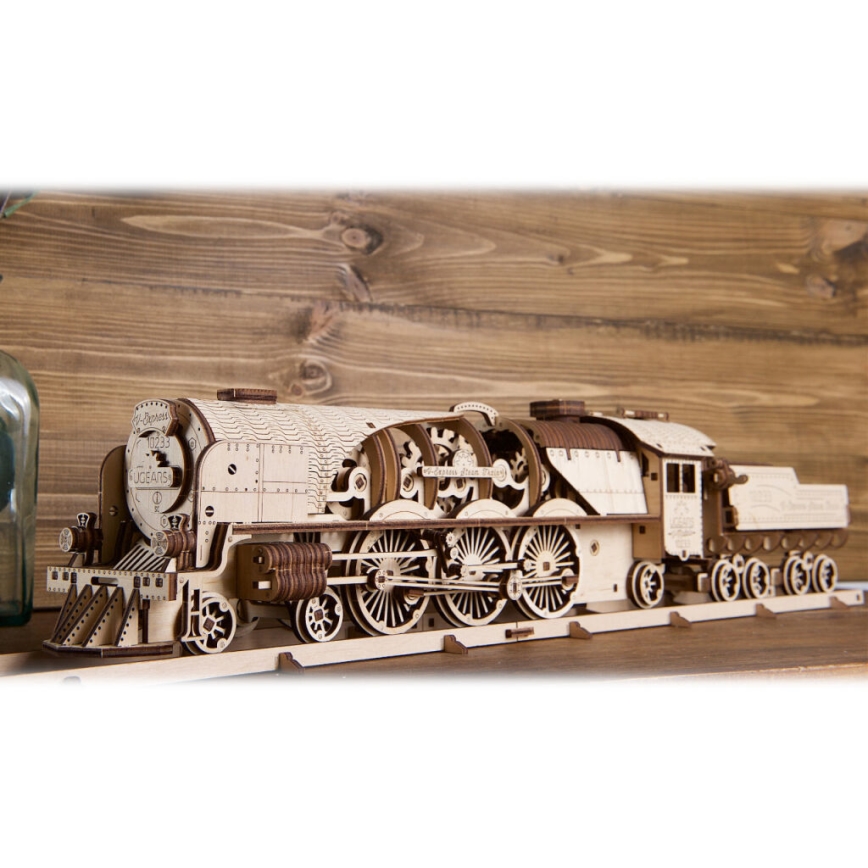 Ugears - Деревянная механическая 3D-головоломка V-Express паровоз с тендером