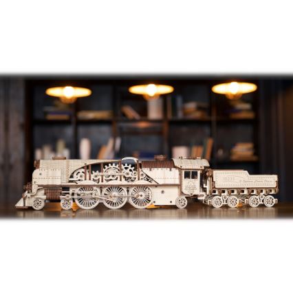 Ugears - Деревянная механическая 3D-головоломка V-Express паровоз с тендером