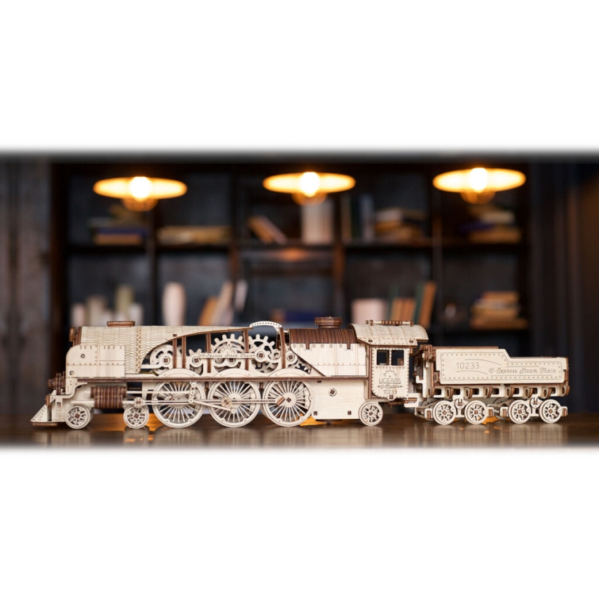 Ugears - Деревянная механическая 3D-головоломка V-Express паровоз с тендером
