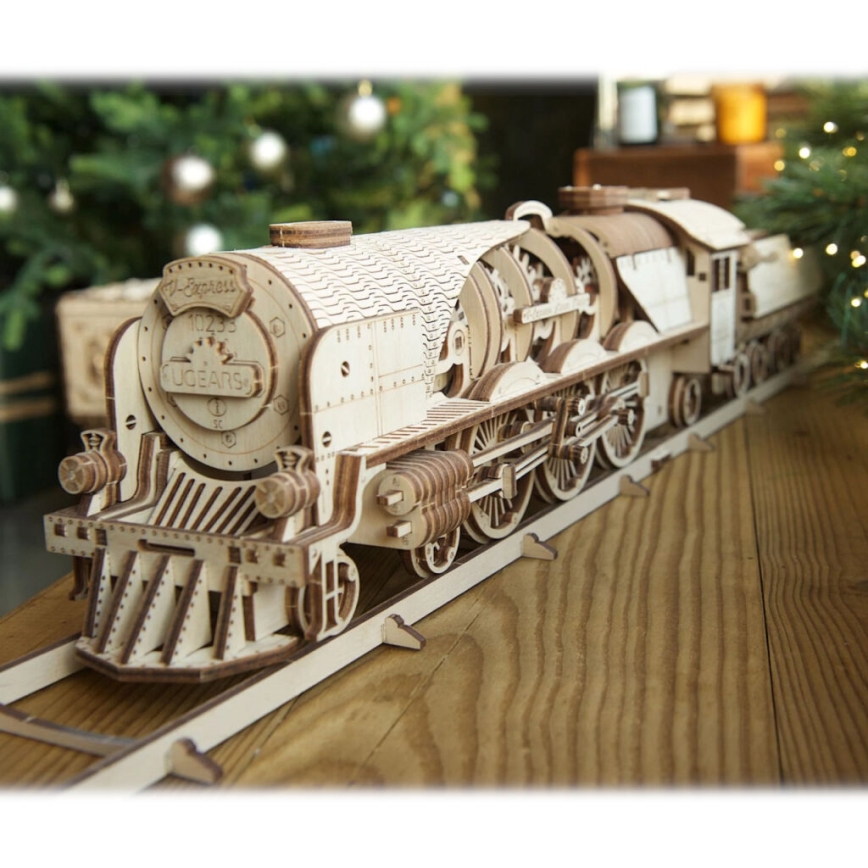 Ugears - Деревянная механическая 3D-головоломка V-Express паровоз с тендером