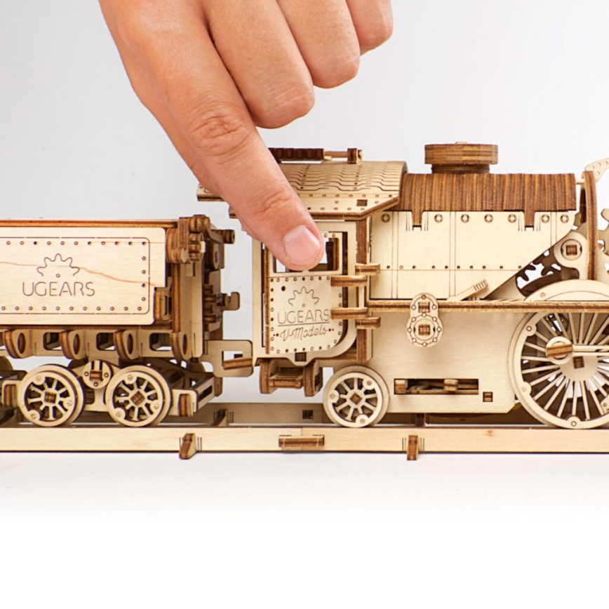 Ugears - Деревянная механическая 3D-головоломка V-Express паровоз с тендером