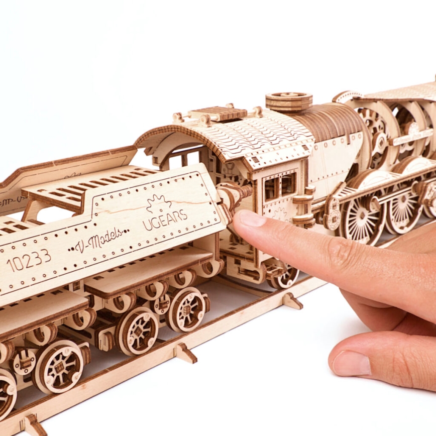 Ugears - Деревянная механическая 3D-головоломка V-Express паровоз с тендером