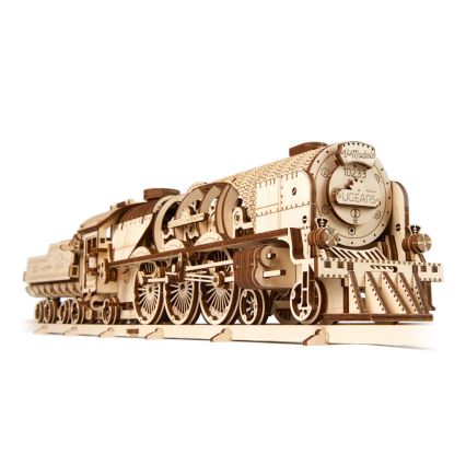 Ugears - Деревянная механическая 3D-головоломка V-Express паровоз с тендером