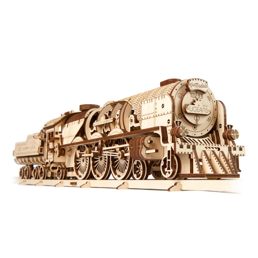 Ugears - Деревянная механическая 3D-головоломка V-Express паровоз с тендером