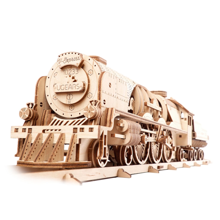 Ugears - Деревянная механическая 3D-головоломка V-Express паровоз с тендером