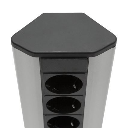 Угловой блок розеток 3x230V + 2xUSB-A, черный/серебристый