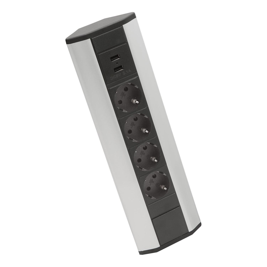 Угловой блок розеток 4x230 В + 2xUSB-A черный/серебристый