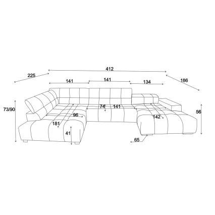 Угловой диван в форме буквы U TROPEA левый серый