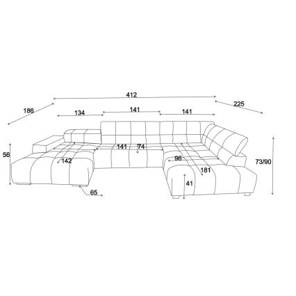 Угловой диван в форме буквы U TROPEA правый серый