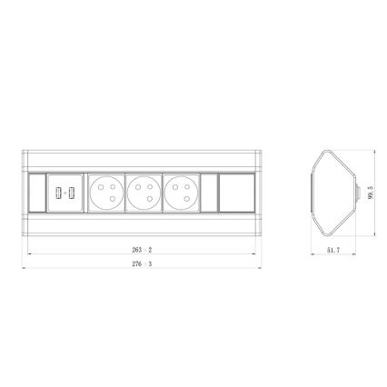 Угловой розеточный блок 3x 230V + USB-A 3,1A + USB-C 15,5W 230V