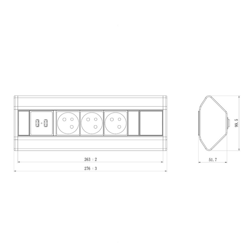Угловой розеточный блок 3x 230V + USB-A 3,1A + USB-C 15,5W 230V