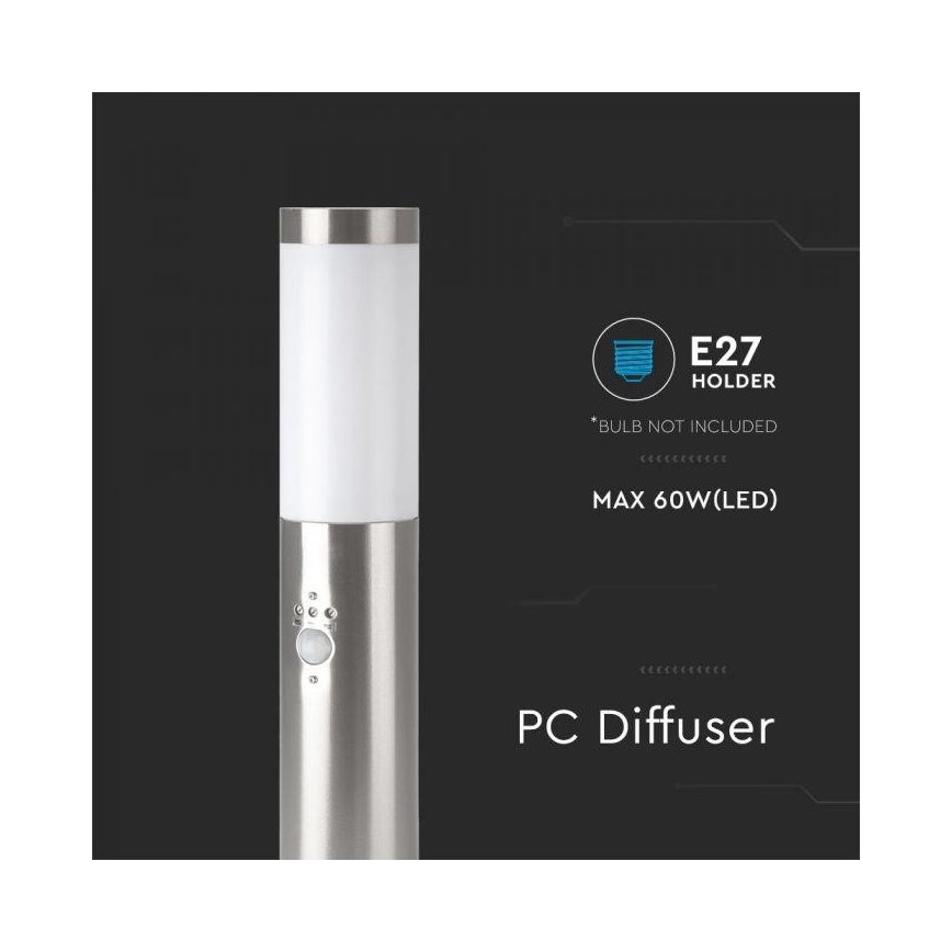 Уличная лампа с датчиком 1xE27/60W/230V IP44 45 см матовый хром