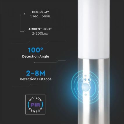 Уличная лампа с датчиком 1xE27/60W/230V IP44 45 см матовый хром