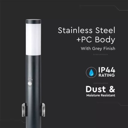 Уличная лампа с датчиком и 2 розетками SCHUKO 1xE27/60W/230V IP44 60 см антрацит