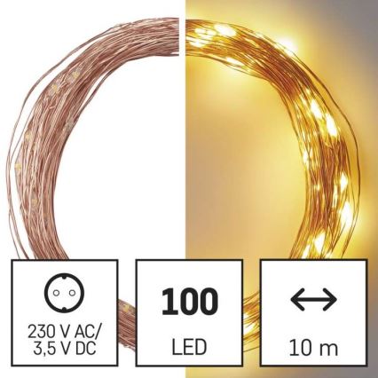 Уличная светодиодная гирлянда 100xLED/15m IP44 тёплый белый