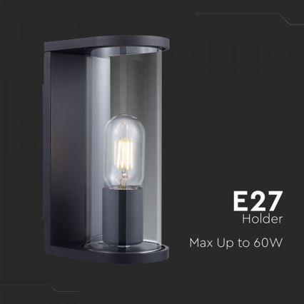Уличный настенный светильник 1xE27/60W/230V IP44 черный/дымчатое стекло