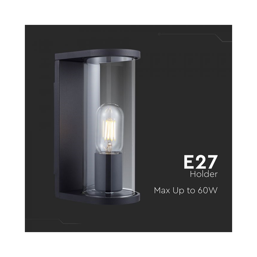 Уличный настенный светильник 1xE27/60W/230V IP44 черный/дымчатое стекло