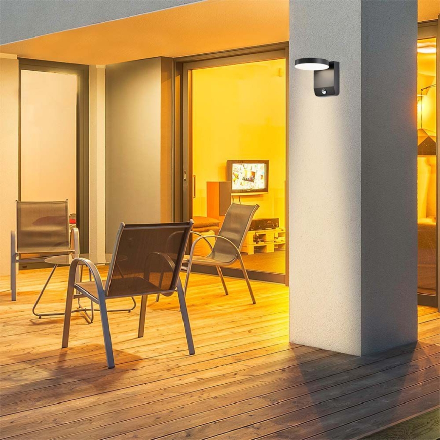 Уличный светодиодный настенный гибкий светильник с датчиком LED/17W/230V IP65 3000K черный