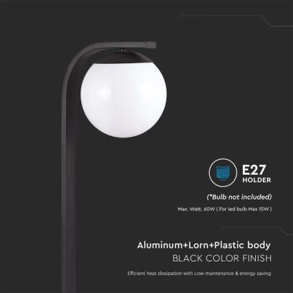 Уличная лампа 1xE27/60W/230V IP44 черный