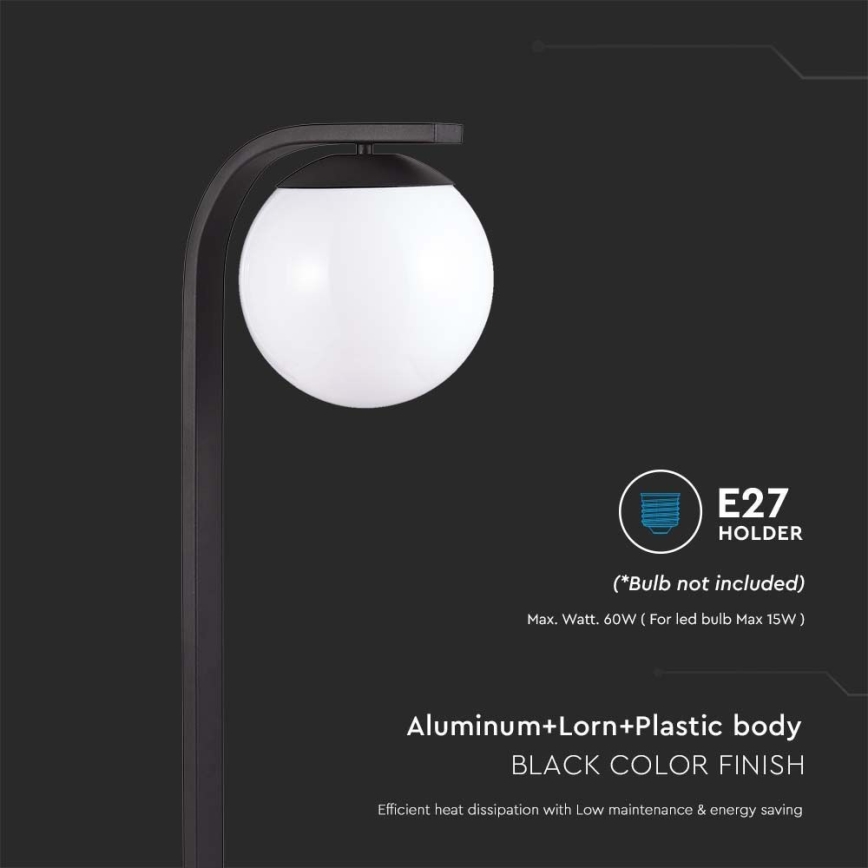 Уличная лампа 1xE27/60W/230V IP44 черный
