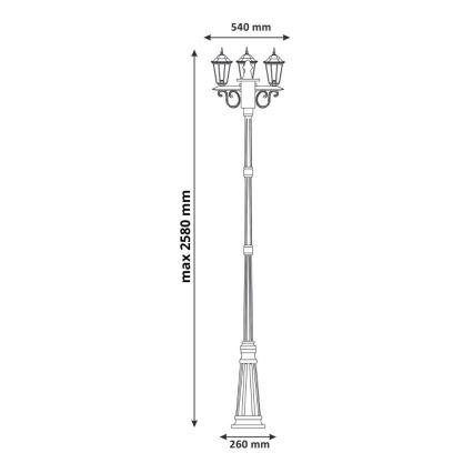 Уличная лампа 3xE27/20W/230V IP43 2,58 м черный