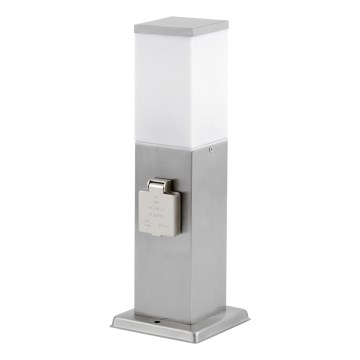 Уличная лампа с 2 розетками SCHUKO 1xE27/20W/230V матовый хром IP44