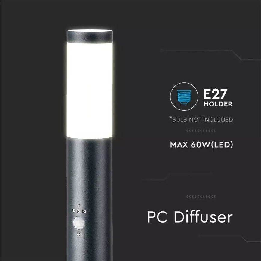 Уличная лампа с датчиком 1xE27/60W/230V IP44 110 см антрацит
