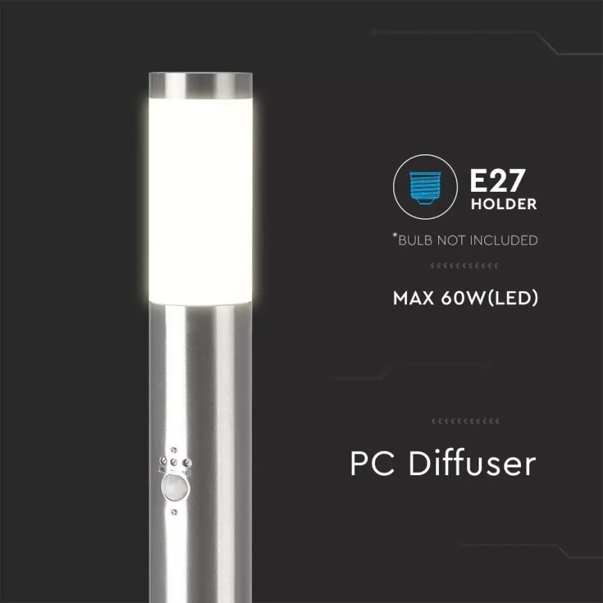 Уличная лампа с датчиком 1xE27/60W/230V IP44 110 см матовый хром