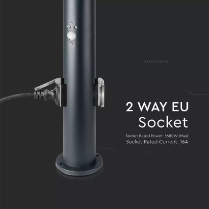 Уличная лампа с датчиком и 2 розетками SCHUKO 1xE27/60W/230V IP44 60 см антрацит
