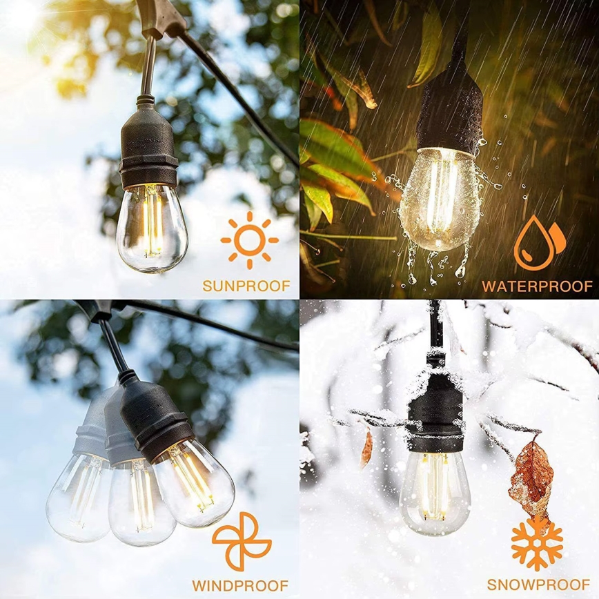 Уличная светодиодная декоративная гирлянда 20xE27/1W/230V 20 m IP65 черная