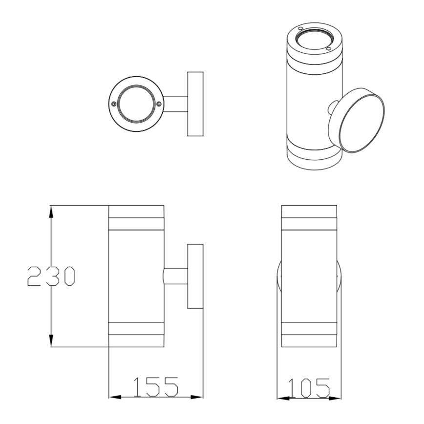 Уличный настенный светильник RINO 2xGU10/12W/230V IP54 черный