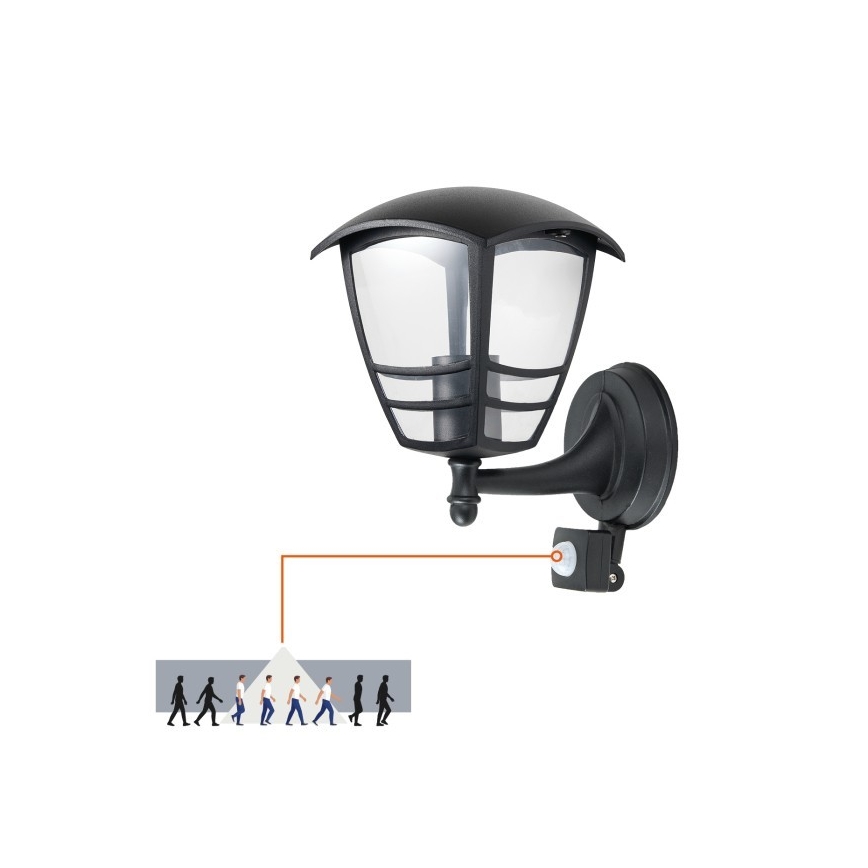 Уличный настенный светильник с датчиком TEVIO 1xE27/60W/230V IP54 черный