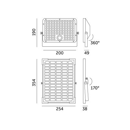 Уличный прожектор на солнечной батарее с датчиком LED/30W/6,4V 4000K IP65 6000 mAh + дистанционное управление