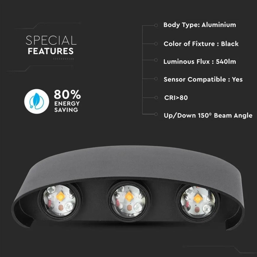 Уличный светодиодный настенный светильник 6xLED/6W/230V IP54 3000K черный