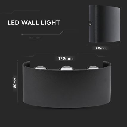 Уличный светодиодный настенный светильник 6xLED/6W/230V IP54 3000K черный
