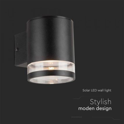 Уличный светодиодный настенный светильник на солнечной батарее LED/1W/3,7V 3000K IP54 черный