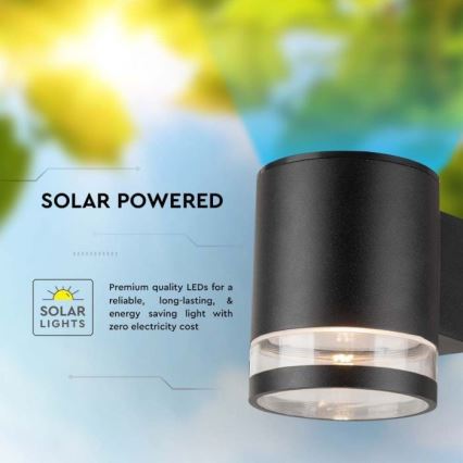 Уличный светодиодный настенный светильник на солнечной батарее LED/1W/3,7V 3000K IP54 черный