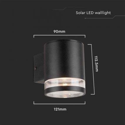 Уличный светодиодный настенный светильник на солнечной батарее LED/1W/3,7V 3000K IP54 черный