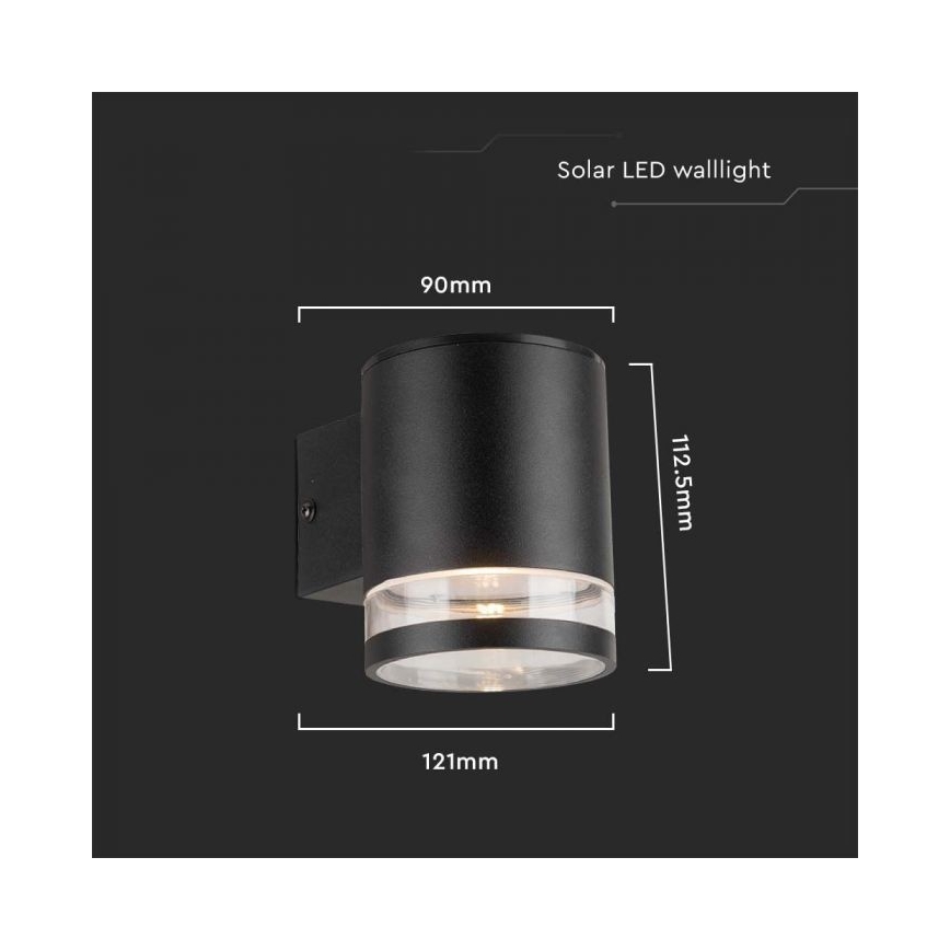 Уличный светодиодный настенный светильник на солнечной батарее LED/1W/3,7V 3000K IP54 черный