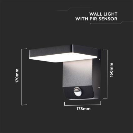 Уличный светодиодный настенный гибкий светильник с датчиком LED/17W/230V IP65 4000K черный