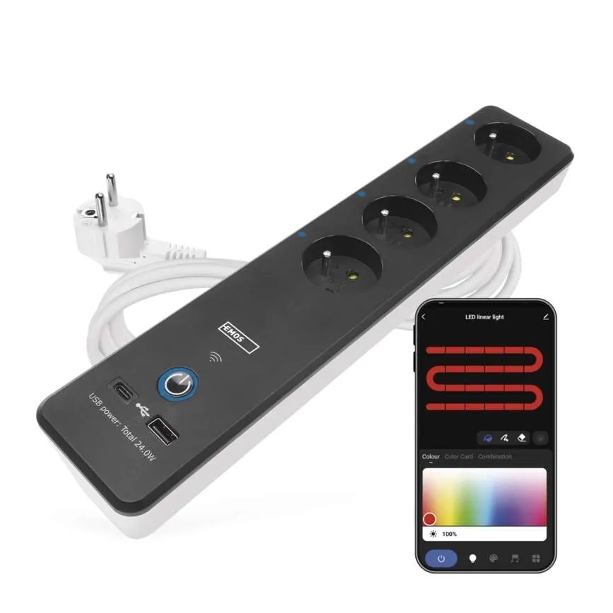 Умный удлинитель с выключателем GoSmart 4Z + 1xUSB-A + 1xUSB-C 2 м Wi-Fi Tuya