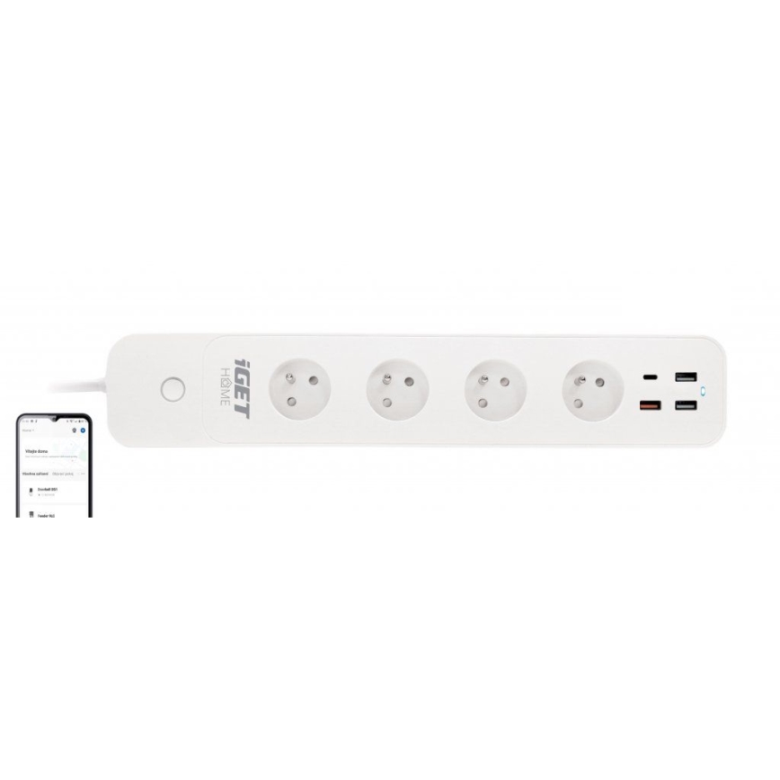 Умный удлинитель с выключателем 1,5 м 4Z + 4xUSB Wi-Fi