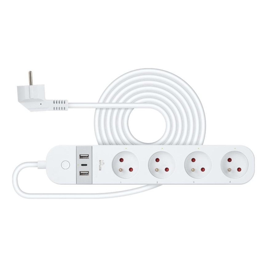 Умный удлинительный кабель с выключателем 4Z Тип E + 2x USB-A + 1x USB-C 1,5 м Wi-Fi Tuya белый