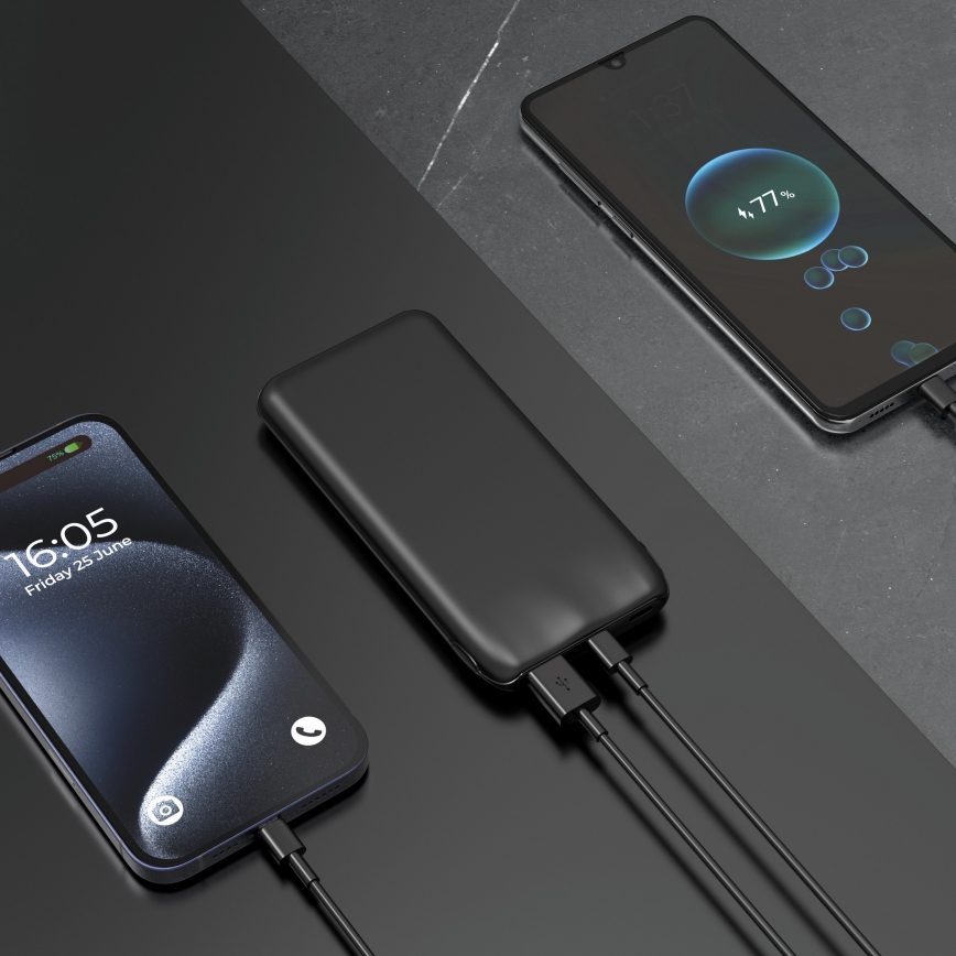 Універсальна мобільна батарея 10000 mAh 10W Power Delivery 2xUSB-C + 1xUSB-A чорний