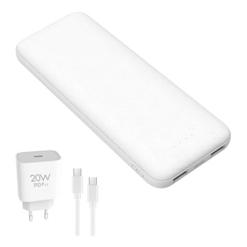 Універсальна мобільна батарея 10000 mAh + адаптер 20W Power Delivery + USB-C/USB-C кабель 1м білий