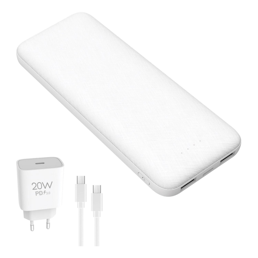 Універсальна мобільна батарея 10000 mAh + адаптер 20W Power Delivery + USB-C/USB-C кабель 1м білий