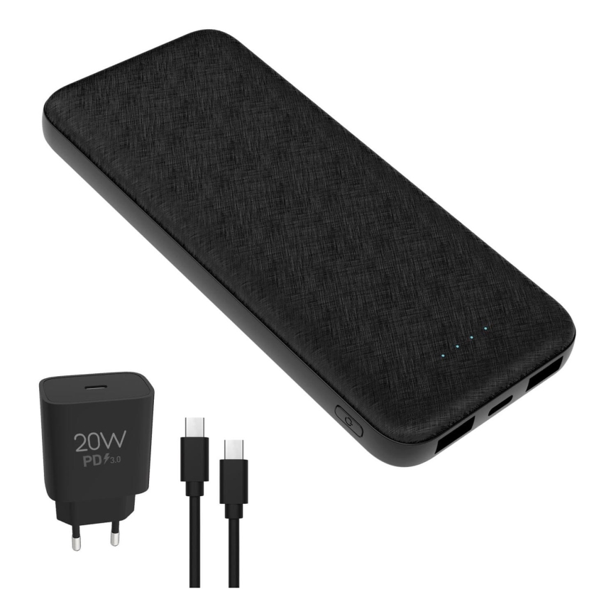 Універсальна мобільна батарея 10000 mAh + адаптер 20W Power Delivery + USB-C/USB-C кабель 1м чорний