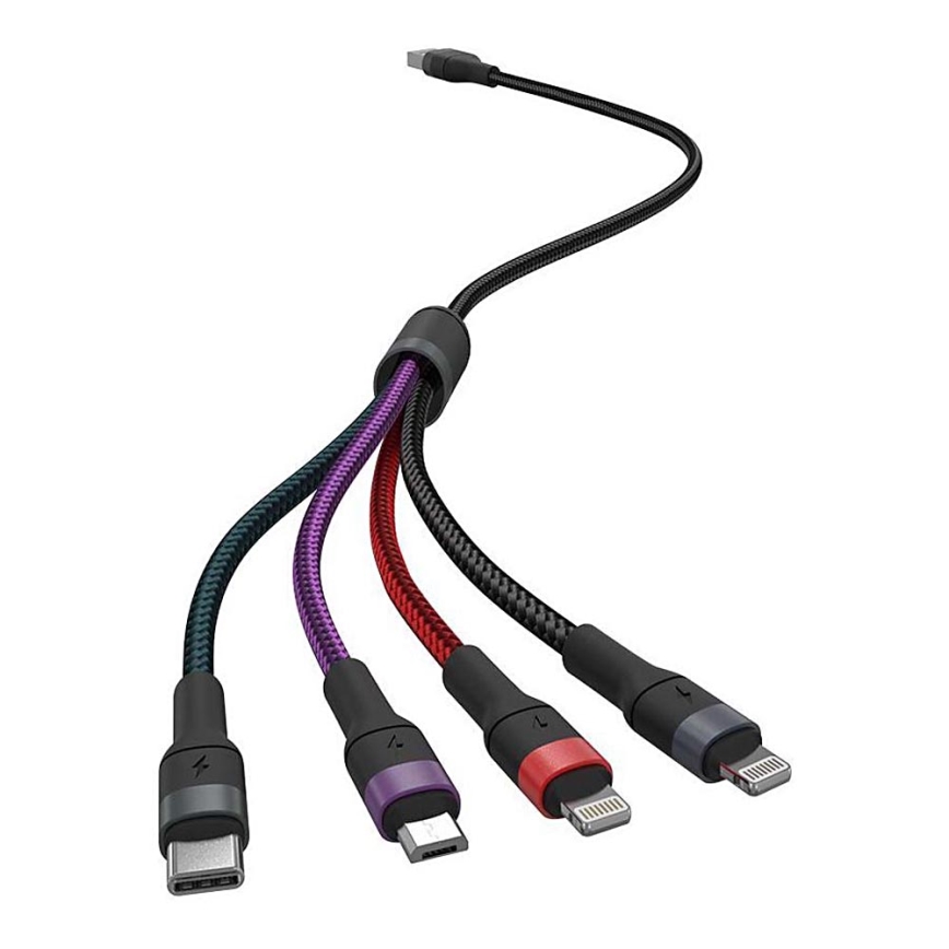 USB-кабель USB-A / USB Lightning  / MicroUSB / USB-C 1,2м цветной